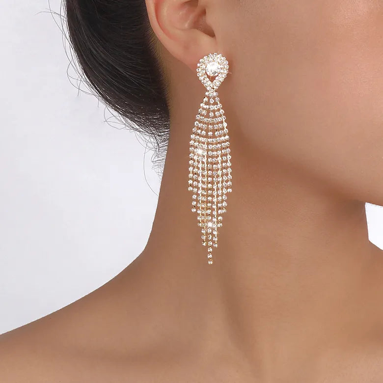 Large Iridescent Swarovski Crystal Chandelier Drop Earrings With Rhinestone  Edging